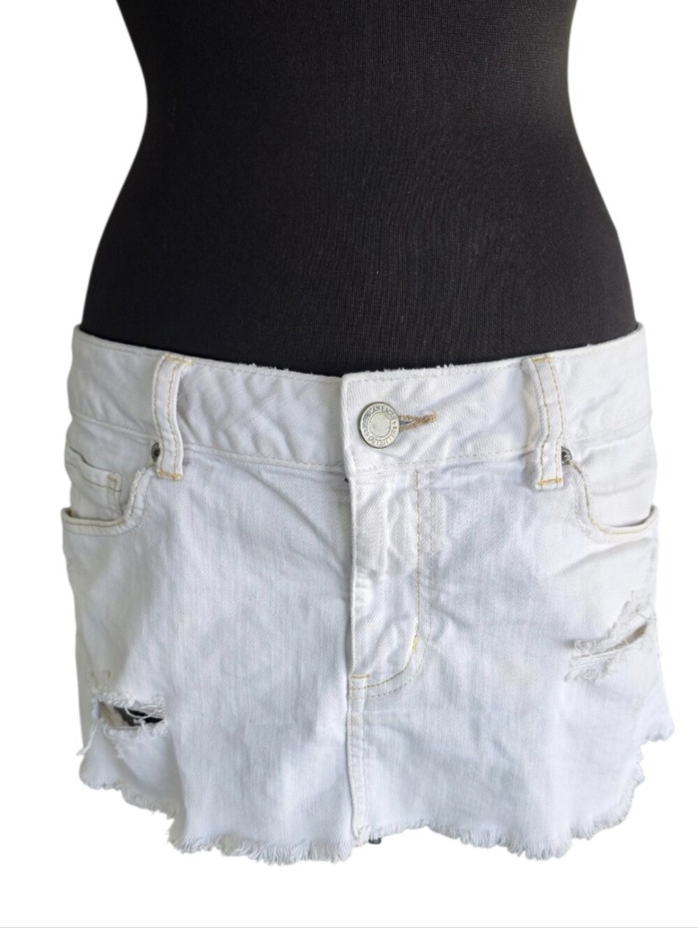 Vintage Y2K American Eagle Micro Mini White Distressed Denim Mini Skirt M?